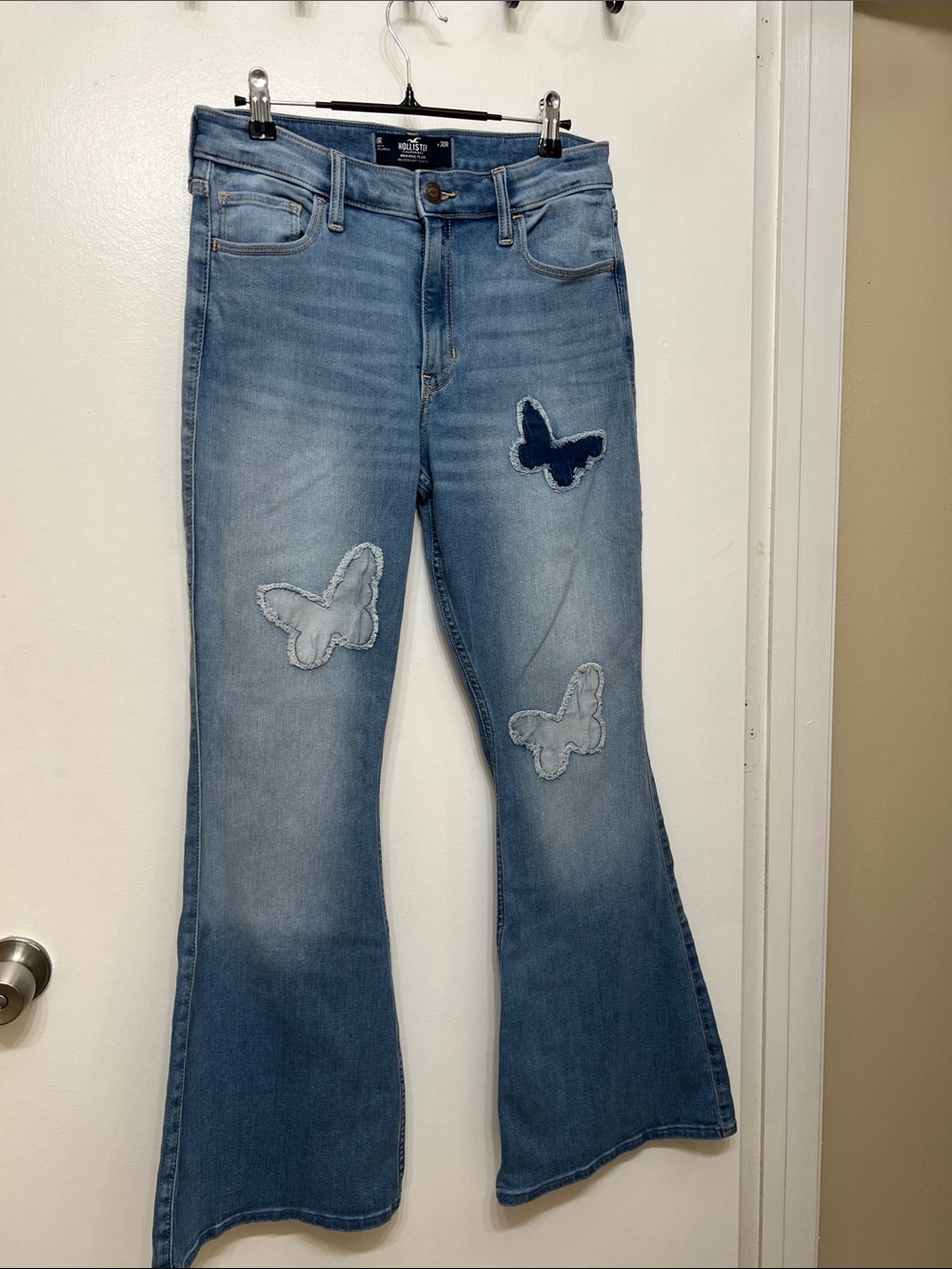 Hollister Medium Wash Flare Jeans with Butterfly Patches